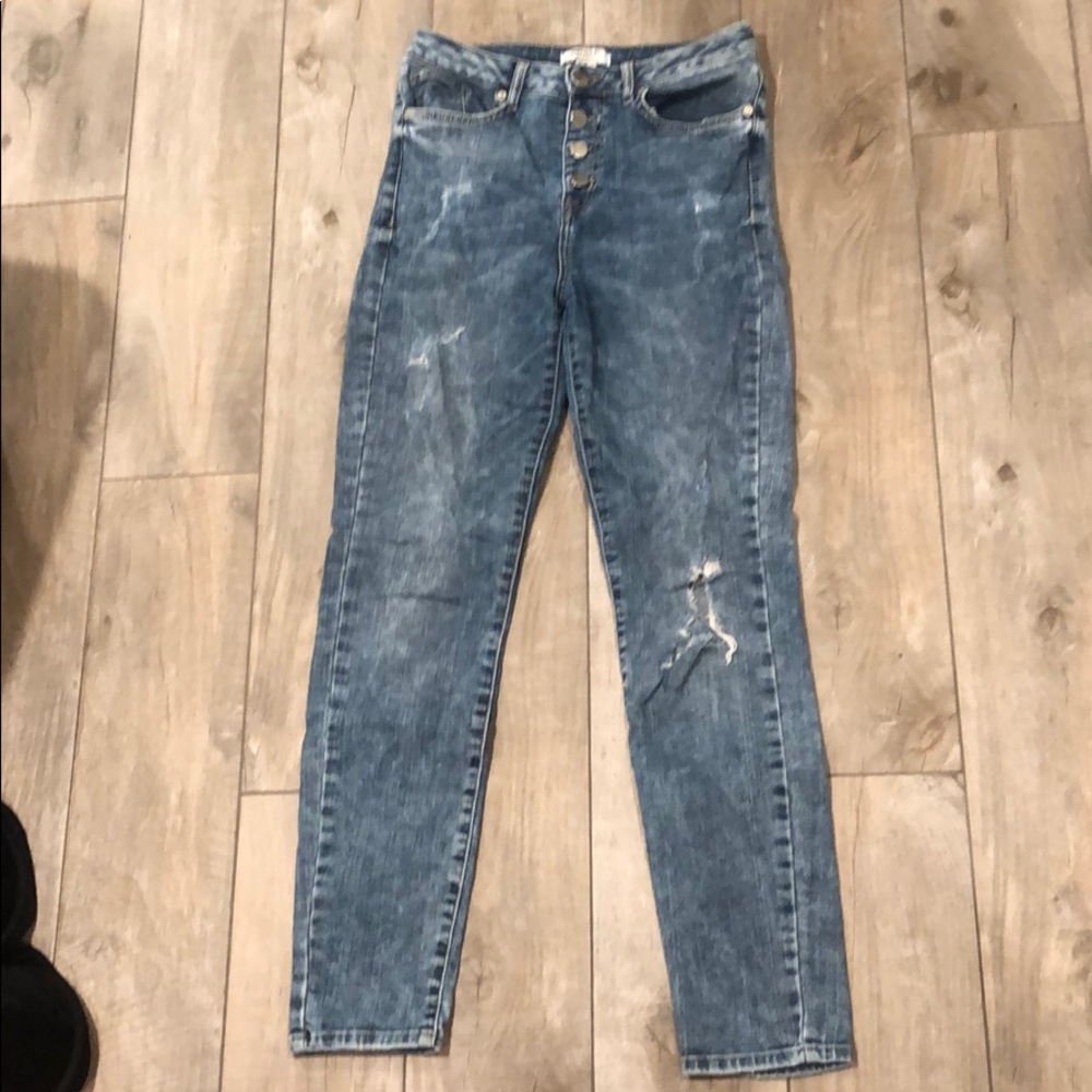 Forever 21 Destroy High Waist Button Up Jeans